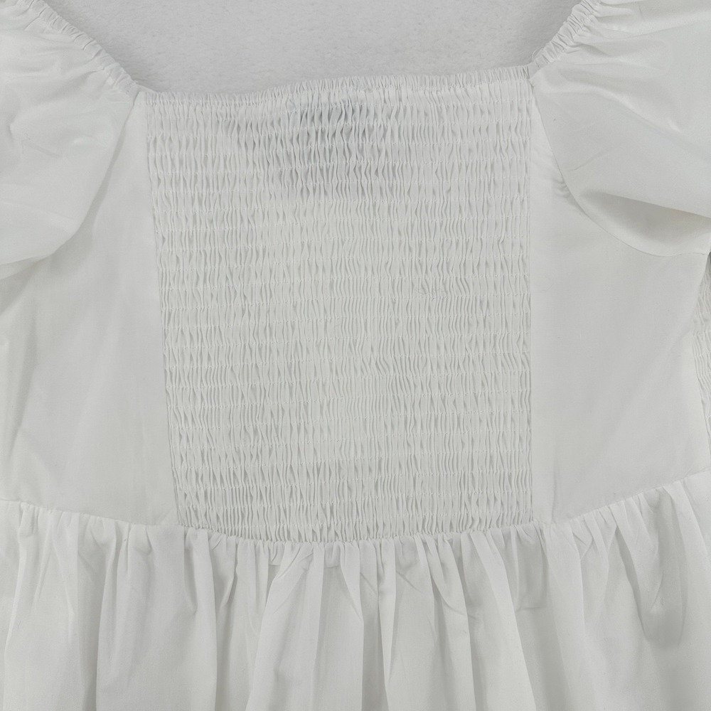 En Saison White Smocked Puff Sleeve Peplum Blouse Size S - Picture 7 of 11